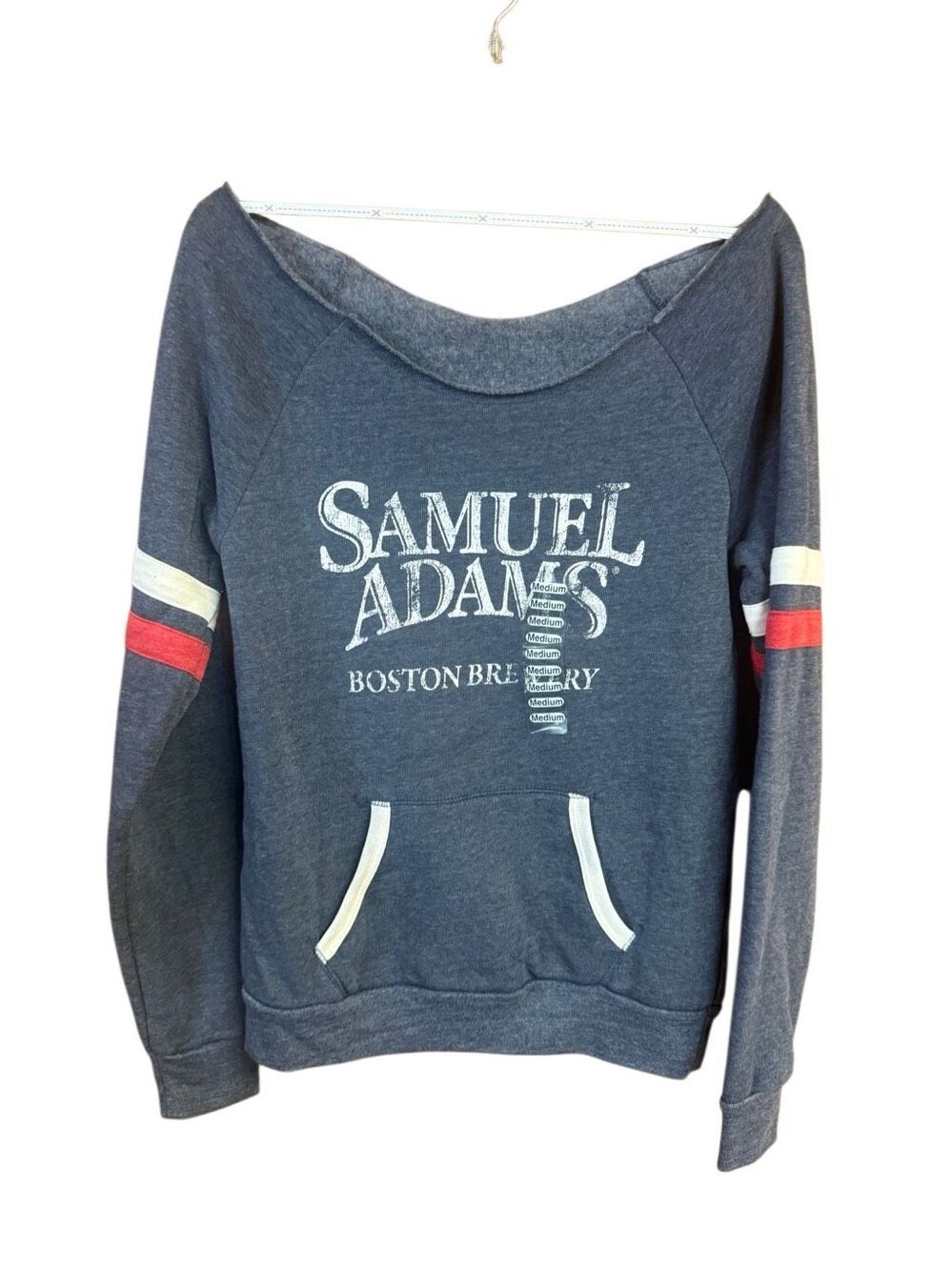 Samuel Adams Boston Brewery off-the-shoulder sweatshirt Heather Blue Sz M NWT